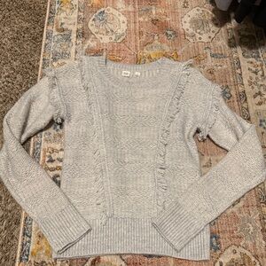 NWT GAP Women's Light Gray Crew Neck Sweater with Fringe Detail Size Medium